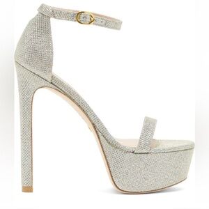 Stuart Weitzman Nudist Hollywood Platform Heel Silver Size 9.5 NWT Luxe Stiletto